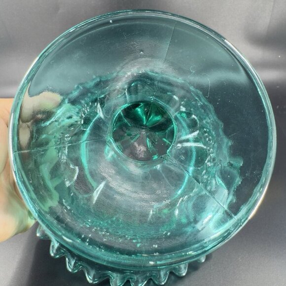 Westmoreland Laurel Green Paneled Grape Pedestal Compote Bowl Dish Wavy Edges - Picture 6 of 14